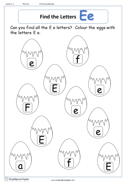 Find The Letter E Worksheet â English Treasure Trove